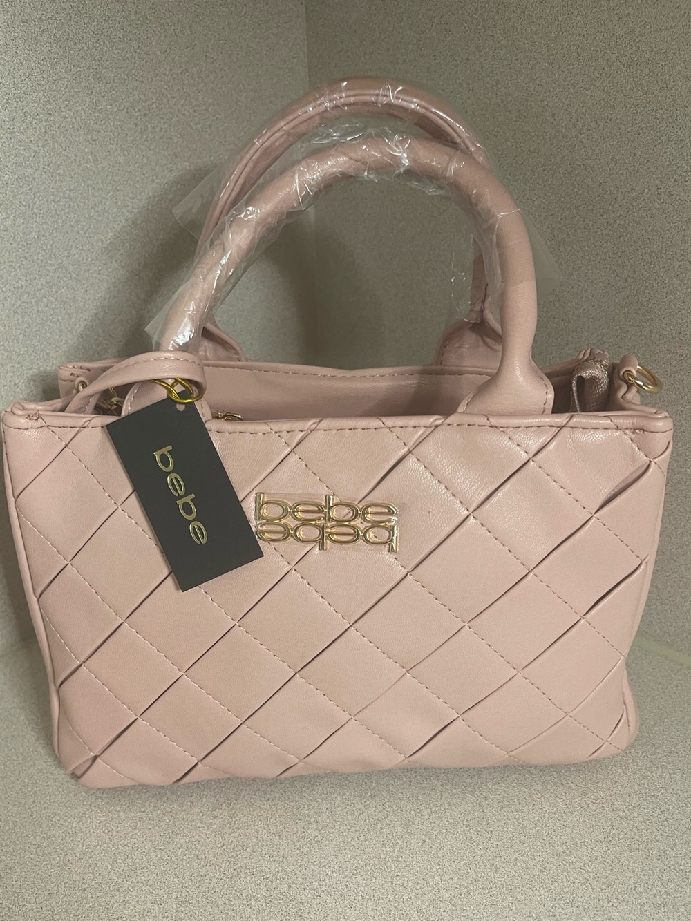 bebe Quilted Satchel Crossbody Bag 2 Piece Gold Logo NWT